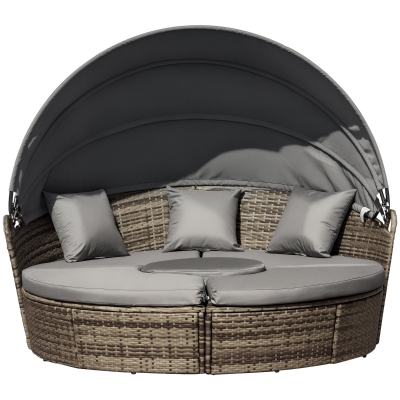 Outsunny 4-Piece Convertible Daybed, Outdoor Rattan Sofa Set, Dark Gray