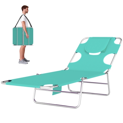 Outsunny Adjustable Tanning Chair with Face Hole & Pillow, Green