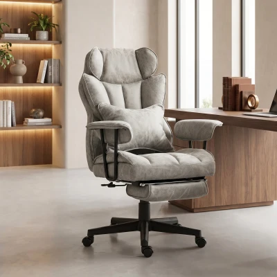 HOMCOM Big & Tall Massage Office Chair with Footrest, Gray