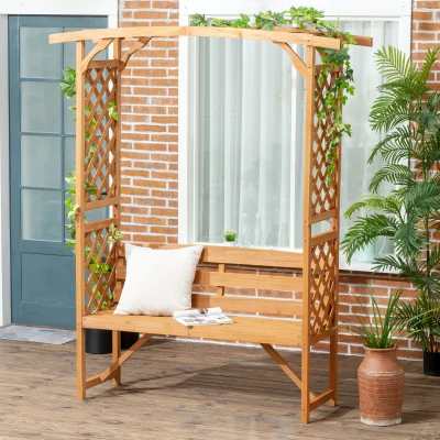 Outsunny Wooden Patio Garden Bench for Climbing Plants, Brown