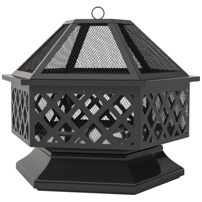 Fire Pit with Grill 27.6" L x 23.6" W x 23.6" H Black