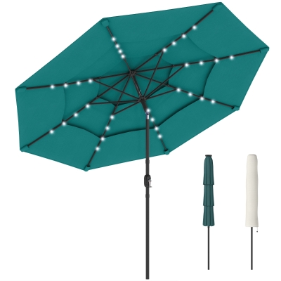 Outsunny 9.7 ft Patio Umbrella with Solar LED Lights, Teal