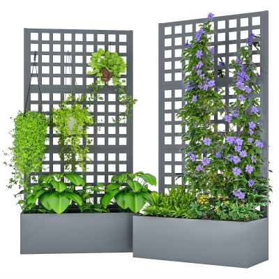 Outsunny Galvanized Raised Planter Box with Trellis, 35"x16"x70", Gray