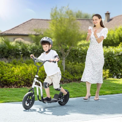 Qaba Kids Scooter, Adjustable Handlebar, 12" Wheels, White