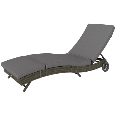 Outsunny Wicker Chaise Lounge Chair, Adjustable Rattan Sun Lounger, Gray