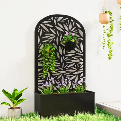 Outsunny Metal Garden Bed with Trellis, Wall-Mounted or Freestanding