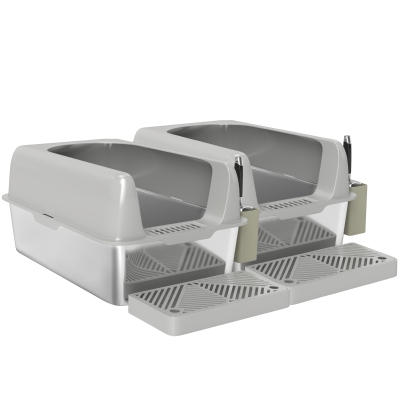 High Sided Stainless Steel Litter Box 2 Pack with Scoop, Gray