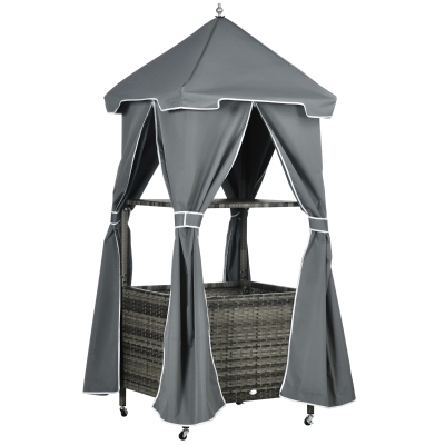 Outsunny Outdoor Towel Valet Caddy, Rolling Wicker Storage, Gray