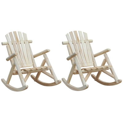 Outsunny 2-Piece Wooden Adirondack Rocking Chair Set, Natural