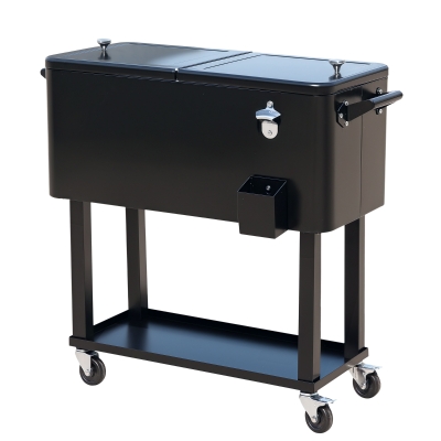 Outsunny 80 QT Rolling Ice Chest Cooler Cart, Black