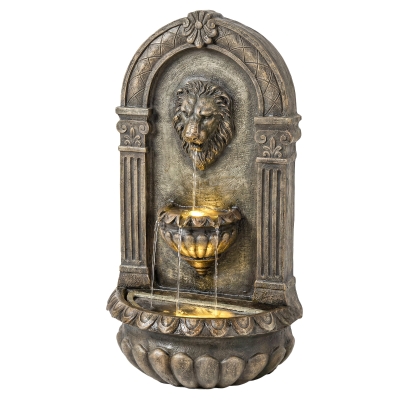 Outsunny 31" Wall-Mounted 3-Tier Fountain with LED, Rustic Brown