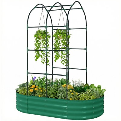 Outsunny 5x3x6ft Metal Raised Garden Bed with Trellis, Green