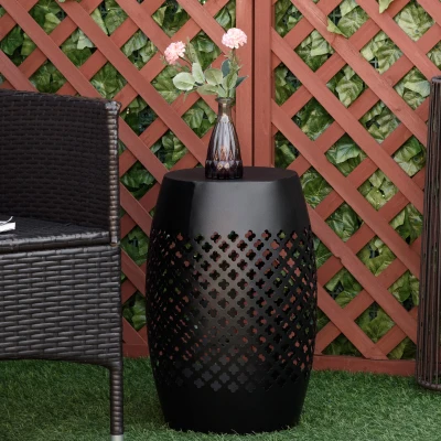 Outsunny 12.5" Steel Round Patio End Table, Indoor/Outdoor, Black