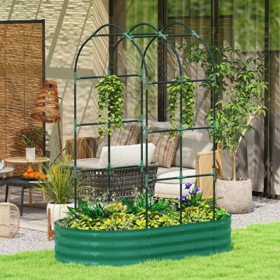 Outsunny 5x3x6ft Metal Raised Garden Bed with Trellis, Green
