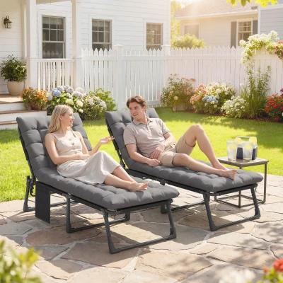 Outsunny Folding Outdoor Chaise Lounge Chair Set, 5-Position, Gray