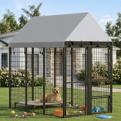 PawHut Large Outdoor Dog Kennel, Heavy-Duty, Roof, 6'x4'x6', 3 Doors