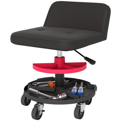 HOMCOM Rolling Garage Stool, 300 LBS, Tool Tray, Adjustable, Black