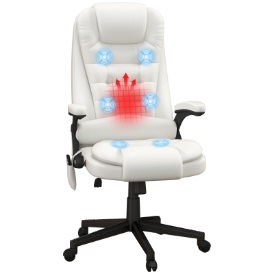 HOMCOM White Heated Massage Office Chair with Recline & Remote