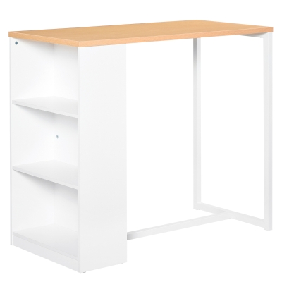 HOMCOM Modern Bar Table, Counter Height with 3 Storage Shelves, White
