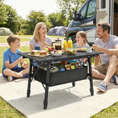 Outsunny 3ft Aluminum Folding Camping Table with Storage, Black