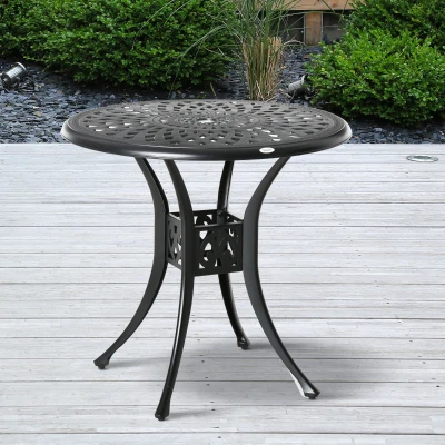 Outsunny 30" Round Black Patio Dining Table, Umbrella Hole