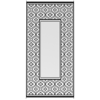 Outdoor Rug 215.7" x 107.9" x 0.12" Black and White Gourd Border