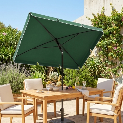 Outsunny 6.5x4ft Rectangle Patio Umbrella Aluminum Tilt Adjustable Garden Parasol Sun Shade Outdoor Canopy Green
