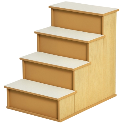 PawHut Pet Stairs, Small Pet Steps with Cushioned Removable Covering for Dogs and Cats Up To 22 lbs, Natural