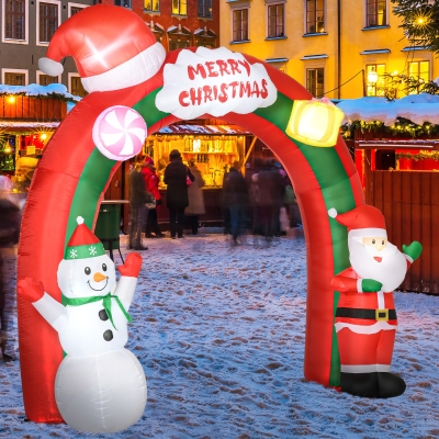 HOMCOM 9ft Christmas Inflatable Archway with Santa Claus and Snowman for Outdoor, Blow Up Decoration with LED Lights