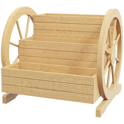 Outsunny Wooden Wagon Planter Box, 3-Tier Raised Garden Bed, for Vegetables Flowers Herbs, 24" x 24" x 22", Natural