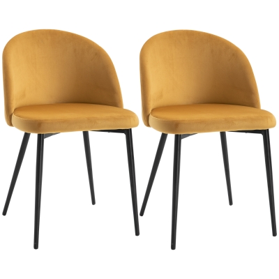 HOMCOM Set of 2 Mid-Back Dining Chair, Mid-Back Velvet-touch Upholstery Kitchen Chair for Living Room Dining Room, Yellow