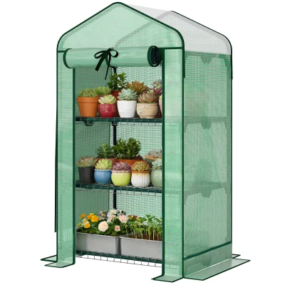 Outsunny Mini Greenhouse with Screen Roof, Portable Small Greenhouse with Roll-Up Zipper Door, 27.6" x 19.7" x 50", Green