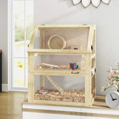 Hamster Cage 23.6" W x 15.7" D x 29.5" H Natural Wood