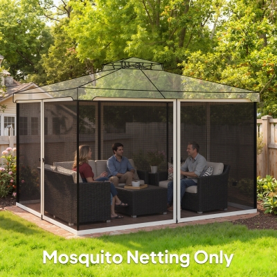 Outsunny Replacement Mosquito Netting for Gazebo 10' x 12' Black Screen Walls for Canopy with Zippers, Cream White