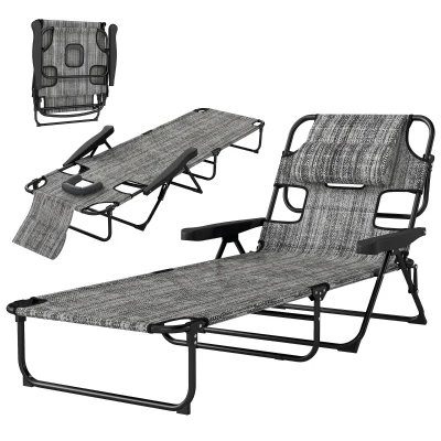 Outsunny Folding Lounge Chair w/ Reclining Back, Mixed Grey
