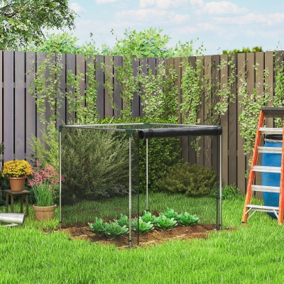Outsunny Galvanized Steel Crop Cage, Plant Protection Tent with Zippered Door, 4' x 4', Black