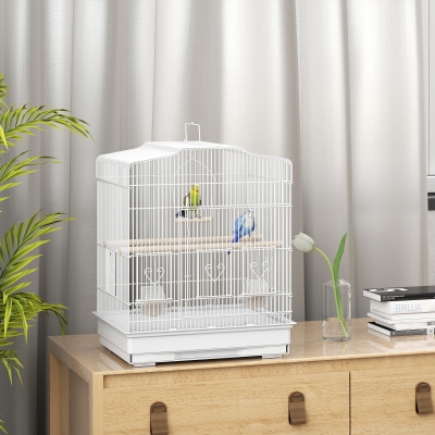 PawHut 23" Bird Cage, Finches Canaries, Parrot Cage with Doors Perches, 2 Feeder Pet Supplies, White