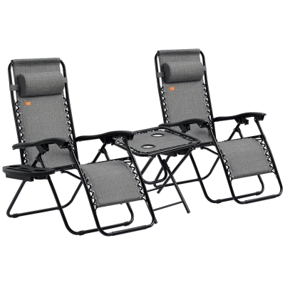 Outsunny Zero Gravity Chair Set with Table, Adjustable Lounge, Gray