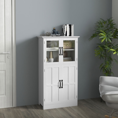 HOMCOM Modern Sideboard Cabinet, Freestanding Sideboards and Buffets with Glass Doors, 4-tier Shelving and Adjustable Shelves