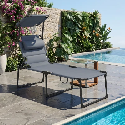 Outsunny Adjustable Outdoor Lounge Chair, Cushioned, Gray