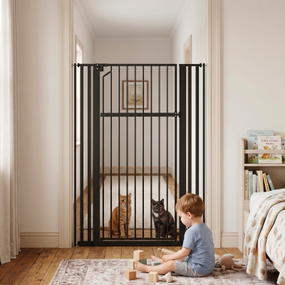 PawHut 55" Extra Tall Pet Gate 30-41" Wide Adjustable Baby Gate Pressure Mounted for Doorways, Hallways, Stairs
