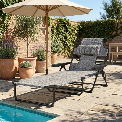 Outsunny Folding Lounge Chair w/ Reclining Back, Mixed Grey