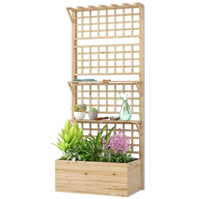 Outsunny Wooden Raised Garden Bed with Trellis, Roof & Shelves