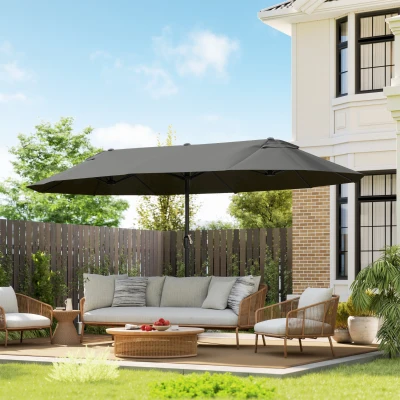 Outsunny 15ft Double-Sided Patio Umbrella, Gray