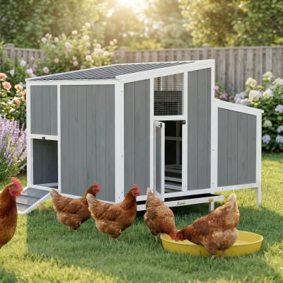 PawHut Wooden Chicken Coop for 4-6 Hens, Nesting Box & Tray