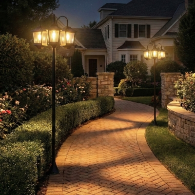 Outsunny 74" 3-Head Solar Lamp Post Light, Waterproof LED Solar Light Posts with Automatic Dusk-to-Dawn Sensor, IP44 Waterproof