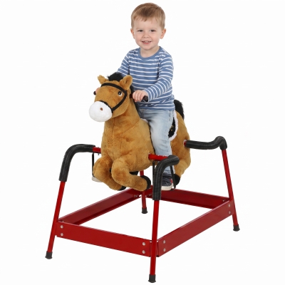 Qaba Kids Plush Rocking Horse with Sounds, Ride-On Toy, Brown