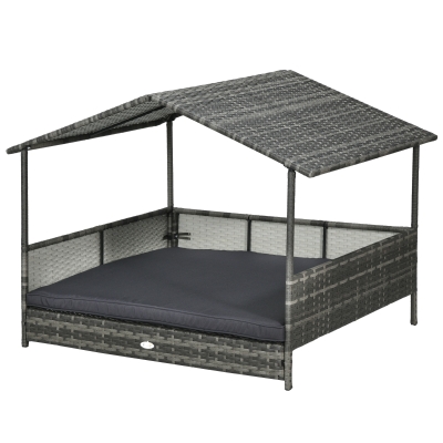 PawHut Outdoor Dog Bed with Canopy, Rattan for Medium Dogs