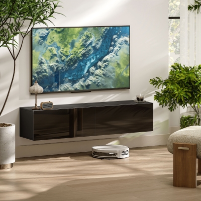HOMCOM Floating TV Stand with Storage Cupboards for 45, 55, 65in TVs, Wall Mounted TV Console Entertainment Unit, Black