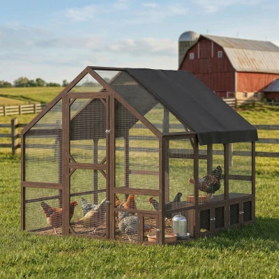PawHut Large Wooden Chicken Coop with Run, Nesting Boxes, Waterproof Cover